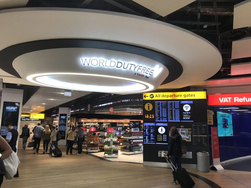 main entrance to duty free area inverted domes and frames